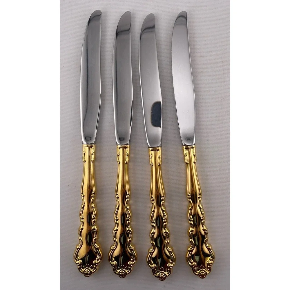 Oneida Community GOLD BEETHOVEN Golden Electroplate Silverware Flatware 4 Knives